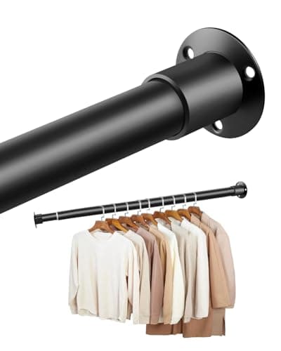 Image of Wardrobe Rail,Extendable Wardrobe Pole 45-130cm,Adjustable Heavy Duty Clothes Rail Pole, Black Telescopic Closet Hanging Rail for Wardrobe,Balcony,Bathroom