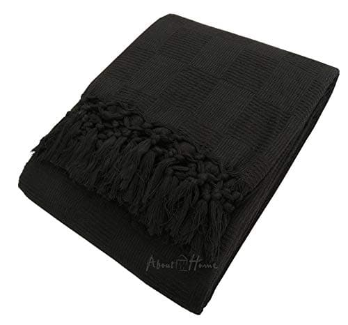 Image of Ascot Cotton Blanket Settee Throw (Black, 70 x 100)