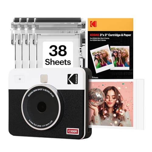 Image of Kodak Mini Shot 3 Retro Instant Camera with Cartridge Bundle, White