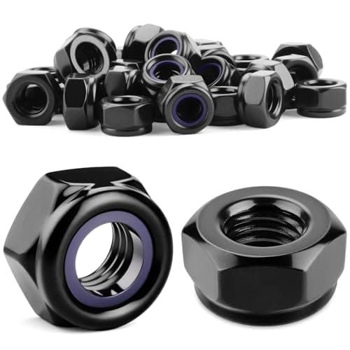 Image of mawmuaw M5 Nylock Nuts 15PCS Locking Hex Nuts 5 mm Nylon Insert Lock Nut Black Carbon Steel DIN 985 for Bolts, Screws, Outdoor, Garden, Furniture Assembly, Bicycle, Motorcycle, Solar Panels