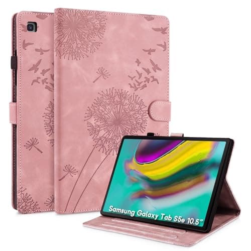 Image of Rostsant For Samsung Galaxy Tab S5e 2019 Case Dandelion Cover Premium PU Leather Flip Tablet Case Wallet Card Slots Protective Cover for Samsung Galaxy Tab S5e 10.5 Inches SM-T720/SM-T725 Rosegold