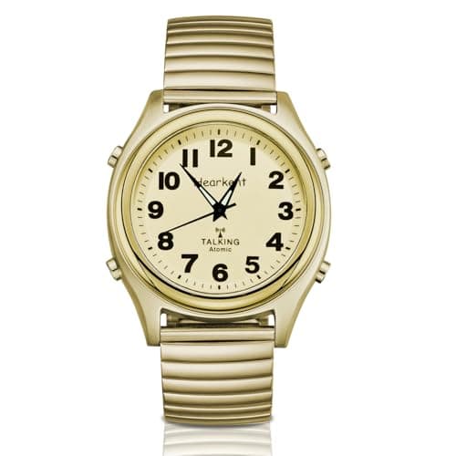 Image of Hearkent Radio Controlled Talking Watch with Stainless Steel Expanding Strap British English Speaking for Blind People and Visually Impaired Elderly (Gold)