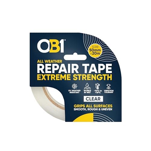 Image of OB1 Clear All Weather Repair Tape Extreme Strength - Ultra Strong Waterproof Duct Tape - Maximum Bond Strength - Heat, Water & UV Resistant - Indoor & Outdoor Use - 50mm x 20m Roll