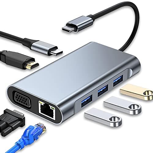 Image of USB-C Hub, 7-in-1 Multiport Adapter with 4K HDMI, VGA, USB 3.0, 100W PD, Ethernet Docking Station for MacBook Pro, Air & Other Type-C Devices
