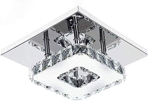 Image of Modern LED Ceiling Lights Crystal Flush 21cm 12W 6000K Cold White Square Stainless Steel Mini Ceiling Lamp Crystal Chandelier Pendant Lighting Fixture for Bedroom,Kitchen,Living Room and Hallway