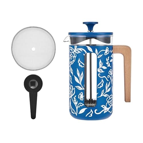 Image of La Cafetière Pisa 8 Cup Cafetière, Large French Press Coffee Maker with Floral Design, 1L Ceramic Heat Resistant Cafetière with Easy-Grip Plunger, Ideal for Loose Tea and Ground Coffee, Blu Fiorato