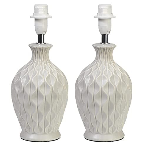 Image of 2 Pack - Soft Grey Vintage Ceramic Table Desk Lamp Base | 28cm Height | 1 x SES E14 Lamp Bulb Required | in-Line Switch | UK Approved | Honeycomb Urn Design