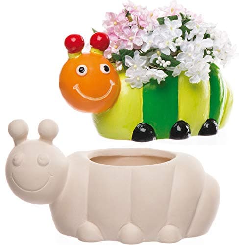 Image of Baker Ross AV988 Caterpillar Flowerpots - Pack of 2, Ceramic Painting Craft Kits for Kits to Decorate and to Display
