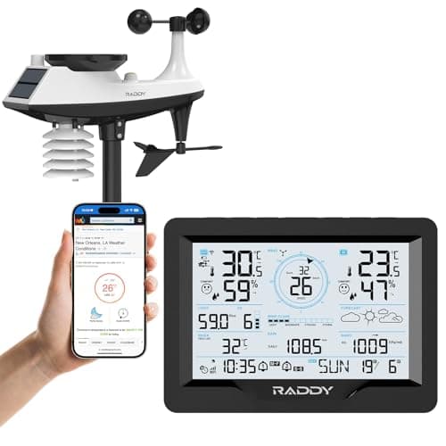 Image of Raddy MN6 Wi-Fi Weather Station, 15-in-1 Wireless Weather Station for Indoor Outdoor, Temperature Humidity Monitor with Air Pressure, Rain Gauge, Wind Speed, UV, Weather Forecast