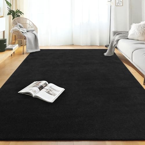 Image of Rezutan Large Rugs for Living Room Ultra Soft Fluffy Shaggy Carpet Washable Non-Slip Area Rug for Bedroom & Kids Room Cosy Indoor Floor Mat, 140X200cm, Black