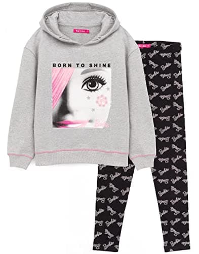 Image of Barbie Hoodie & Leggings For Girls | Kids Doll Grey Jumper with Logo Black Leggings Loungewear Children Clothes 3-4 Years