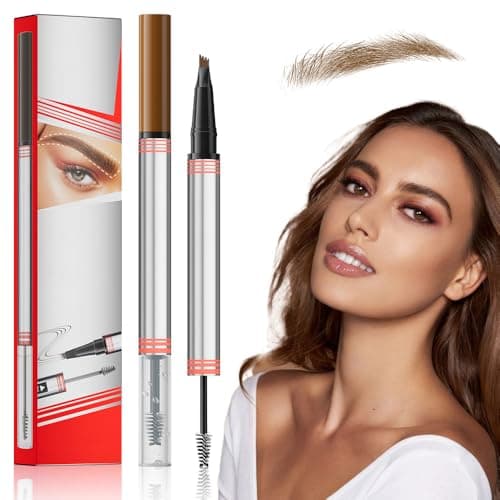 Image of Magic Microblading Eyebrow Pen, 2-in-1 Eyebrow Pencil with Gel, Pencil with 4 Fork Tip Smudgeproof Brow Pen 4D Waterproof Liquid Eye Brow Pen for Natural Eyebrows (01# Light Brown)