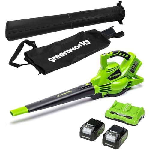 Image of Greenworks 48V(24V x 2) Cordless Leaf Blower and Vacuum with 45L Mulching Bag & Shoulder Strap, 322km/h ,9m³/min, Two 24V 4Ah Batteries & double Charger, 3 Year Guarantee GD24X2BVK4X
