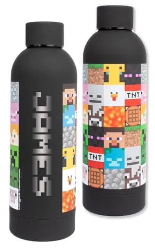 Image of Minecraft Personalised Kids' Stainless Steel Leakproof BPA Free 700ML Black Water Bottle Gift for Boys