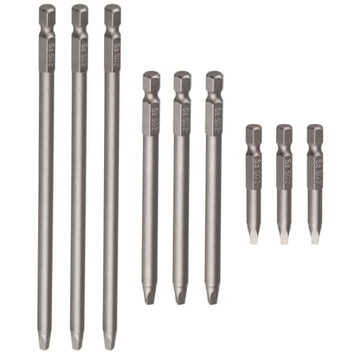 Image of 9Pcs SQ2 Magnetic Square Head Screwdriver Bits, S2 Steel No.2 Robertson 50 100 150 MM Length 1/4 Inch Hex Shank Drive Bit for Security Screw Driver Electric Drill Hand Screwdrivers