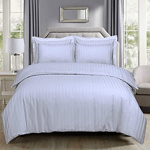 Image of DTEX HOMES 300 Thread Count 100% Egyptian Cotton Satin Stripes Single Duvet Cover Set Hotel Quality (White, King)