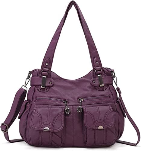 Image of FANDARE Large Hobo Bags Women's Crossbody Shoulder Bag Vintage Satchel Purse Waterproof PU Leather for Shopping Business Travel Office Campus Purple