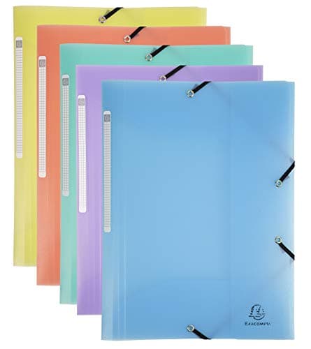 Image of Exacompta - Ref 55170E - Chromaline Collection - Elasticated 3-Flap Folders - Suitable for Storing A4 Documents, Spine Label - Assorted Pastel Colours (Pack of 5)