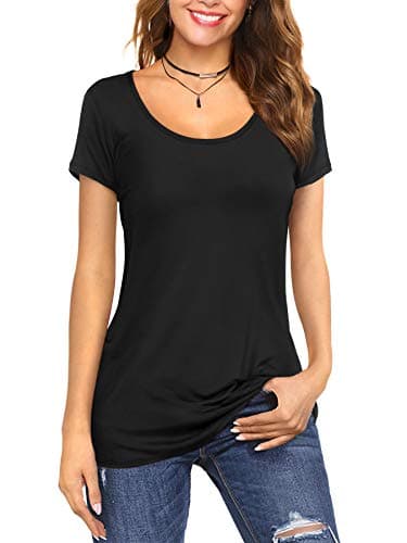 Image of Florboom Women Tops Short Sleeve Scoop Neck Cotton Plain Tshirt with Stretch Black Size 22 24