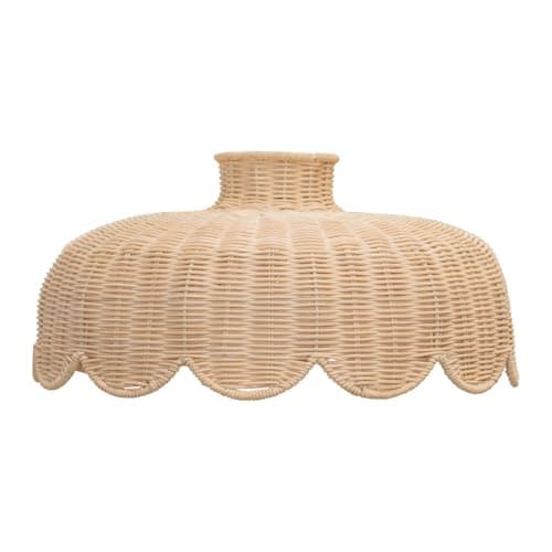 Image of ValueLights | Rattan Wicker Scallop Lampshade Easy Fit Ceiling Light Shade for Bedroom Living Room LED Bulb Included | Shades & Home Improvements Essential | 38cm Shade Width