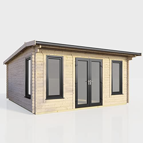 Image of Powersheds High Grade Premium Apex Log Cabin with Double Door, EPDM Rubber Roofing, Door & Window Flexibility, made from Extra Thick Timber & Toughened Glass (Central Orientation Door)
