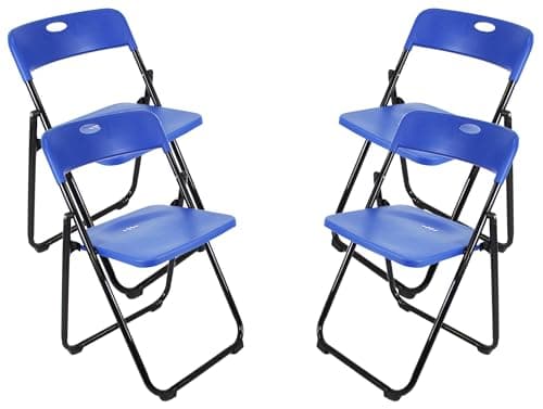 Image of Meta Stainless Steel Folding Chair - Curved Back Non-slip Mute Office chair Load bearing 150kg Foldable chair, Plastic Legs Stable Design Home Office (4, Blue)