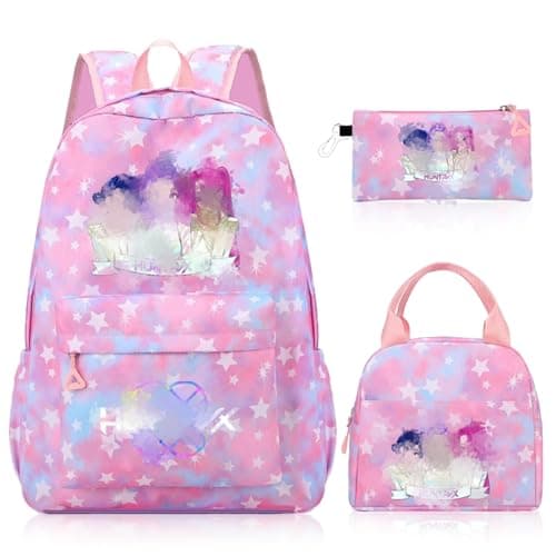 Image of Heartsking Kpop School Backpack 3-Piece Set with Waterproof Kpop School Bag Lunch Bag and Pencil Case Suitable as a Learning Camping Travel Birthday Gift and Stationery Set for Girls