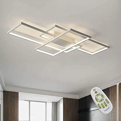 Image of ASDMD LED Ceiling Light, 50W Modern Dimmable Ceiling Lighting, Square Ceiling Lamp with Remote Control for Living Room Dining Room Bedroom, 2700-6500K Close to Ceiling Light Fixture (White, 90CM)