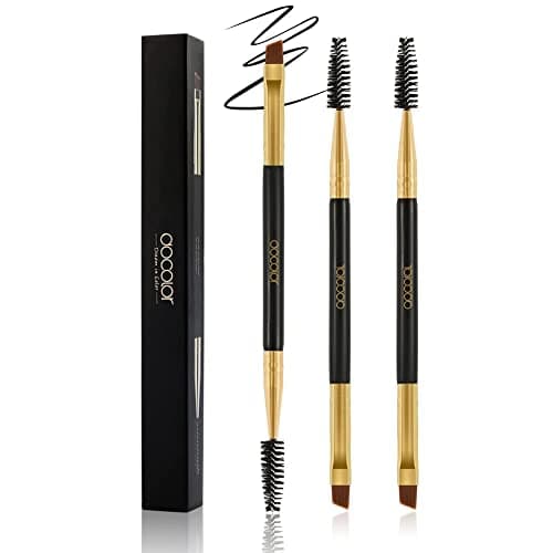 Image of Docolor Eyebrow Brush Duo Eyebrow Spoolie 3Pcs Professional Angled Eye Brow Brush Perfect for Lining and Shaping Brows, Spoolie for Brows or Lashes Black