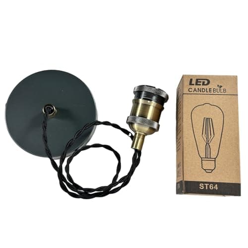 Image of Vintage Ceiling Pendant Light Fitting Black Twisted Cord and E27 Lamp Holder Pendant Light Fitting (Bulb Included)