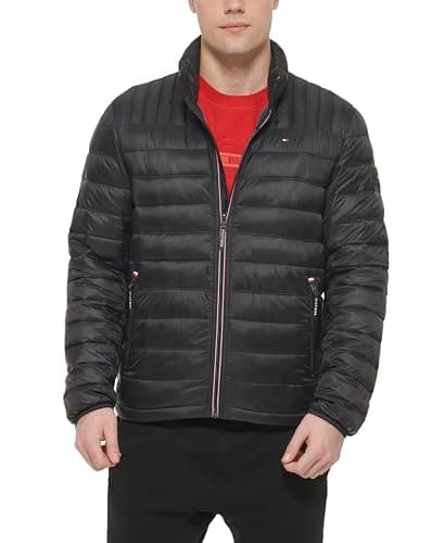 Image of Tommy Hilfiger Men's Lightweight Down Alternative Packable Puffer Jacket Coat, Black, XXL