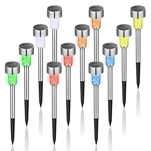 Image of GIGALUMI Solar Lights Outdoor Garden Waterproof,12 Pack,Stainless Steel LED Solar Garden Lights for Patio, Lawn, Yard and Landscape Decor, Color Changed