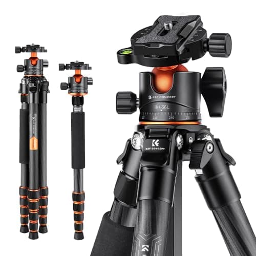 Image of K&F Concept Carbon Fiber Camera Tripod, 62inch Compact Lightweight Tripod Monopod with Ball Head Carrying Bag Loading Up to 33lbs/15KG for DSLR Canon Nikon Sony A255C2+BH-36L
