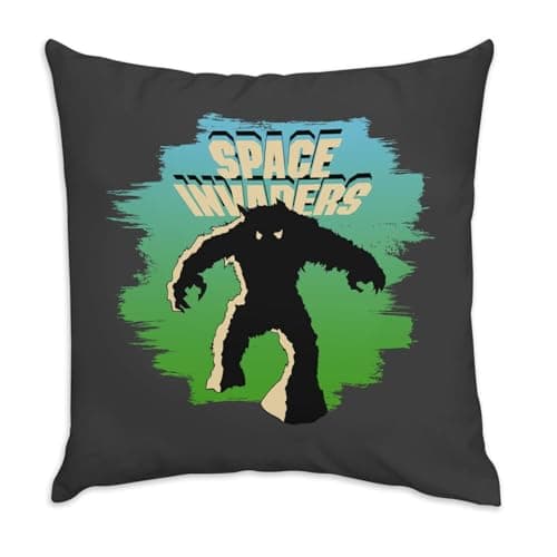 Image of Fabulous Black Velvet Cushion - Invader Alien - Video Games - Retro Classic Arcade - 40 x 40 cm - Velvet Feel - Cover and Cushion Included