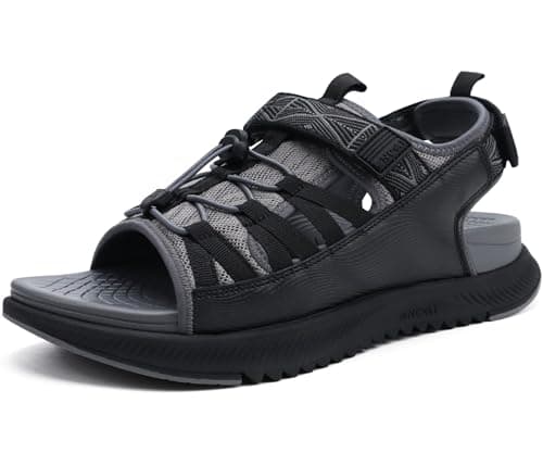 Image of ONCAI Men Hiking Sandals, Arch Support Walking Sandals with Orthotic Outdoor Footbed for Plantar Fasciitis, Hombre Sandalias Recovery Sport Slides Grey/Black Size 7
