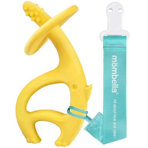 Image of Teething Toys for Baby 6-12 Months, Baby Teething Toy with Lanyard, Siliocne Teethers for Babies 3-6 Months, Mombella 2 in 1 Dancing Elephant Teether 3-6 Months, Easy to Hold for Litte Hands, Yellow