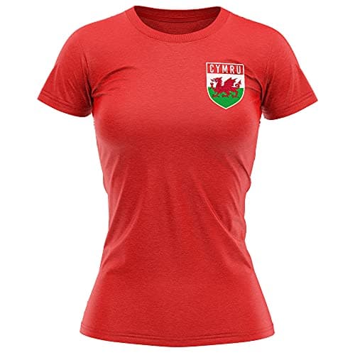 Image of Purple Print House Womens Cymru Shirt - Womens Cymru Flag Badge Retro T Shirt - Football Country European 2021 Supporters Gifts for Her - 2020 Wales Welsh Tournament Footy Soccer Top, M, Red