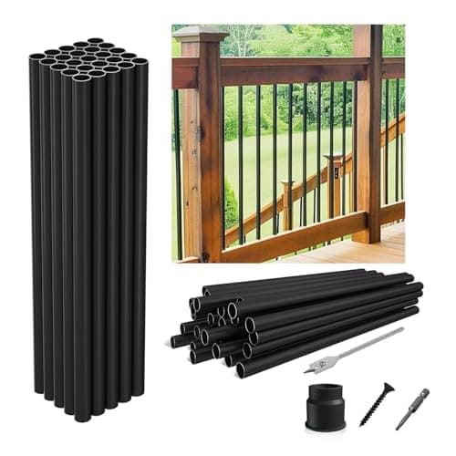 Image of 50-Pack 36"x3/4" Aluminum Deck Balusters Hollow Round Deck Railing Spindles Matte Coated Black for Wood and Composite Deck Indoor Outdoor
