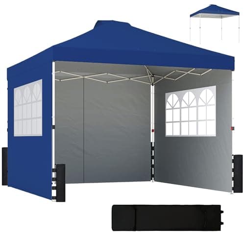 Image of Outsunny 3 x 3 m Pop Up Gazebo with 3 Sidewalls, Waterproof Instant Shelter for Parties, Height Adjustable Pop Up Canopy with Wheeled Bag, Sandbags, Stakes, Dark Blue