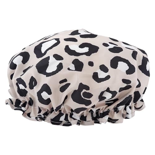 Image of SMUG Shower Cap - Waterproof Shower Cap with Elastic Lining - Three Prints Available - Showers, Cooking, Spa Salon, Sleeping, Makeup - Shower Caps For Women UK Long Hair Short Hair - Grey Leopard
