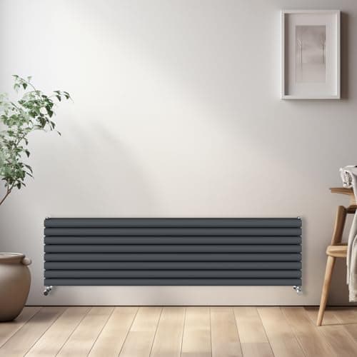 Image of NRG Horizontal Oval Radiator Bathroom Central Heating Double Column Designer Radiators 1800x472mm - Anthracite