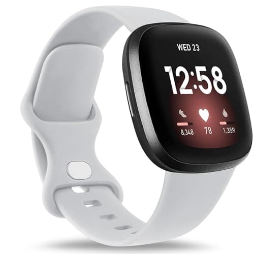 Image of Strap for Fitbit Versa 4/ Versa 3 Straps for Women Men/Fitbit Sense/Sense 2 Strap, Soft Sport Watch Strap Replacement Wristbands for Fitbit Versa 4/Versa 3/Fitbit Sense/Sense 2 (Silver Gray, Small)