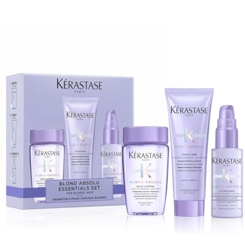 Image of Kérastase Blond Absolu Discovery Set, With Illuminating Shampoo, Nourishing Conditioner and Fortifying Heat Protection Serum, With Hyaluronic Acid, For Blonde and Bleached Hair, Travel Size
