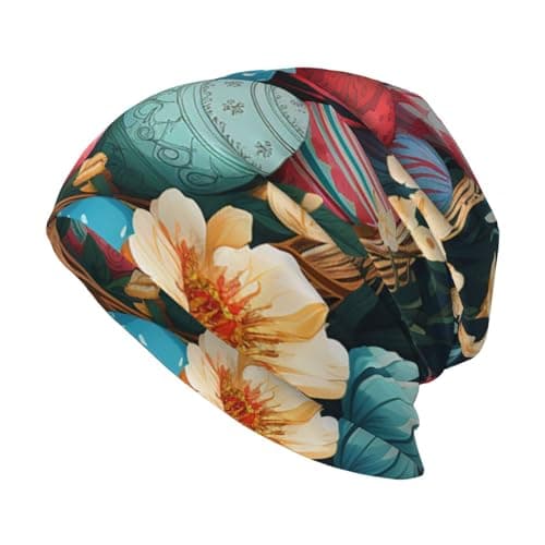 Image of LZQPOEAS Beanie Hats for Women Men Knitted Hat Basket and Easter Eggs Beanies Casual Headwear Slouchy Skull Cap Pullover Hat Black