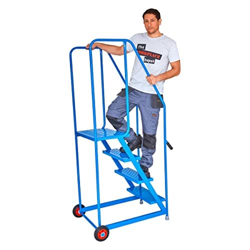 Image of The Workplace Depot Mobile Warehouse Steps on Wheels, Safety Access Ladder With Platform and Handrail (4 Tread)