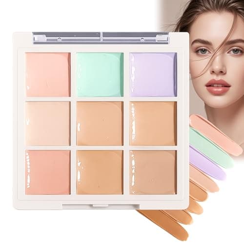 Image of Full Coverage Concealer Palette - 9 Creamy Waterproof Shades For Dark Circles, Acne & Skin Tone Correction With Long-Lasting 24H Formula, Contour Brush For Blending & Brightening Face (Basic)