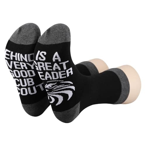 Image of PLITI Boy Girl Scout Gifts Girl Scout Socks Behind Every Good Cub Scout Is A Great Leader Scout Troop Gift Scout Life Gift (UK, Alpha, One Size, Regular, Regular, Cub Scout SocksU)