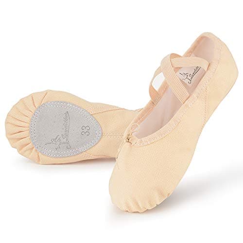 Image of Soudittur Ballet Shoes Girls Dance Slippers Canvas Gymnastic Yoga Shoes Split Sole Canvas Flat for Kids and Adult (Size 10 UK Child, Ballet Pink)