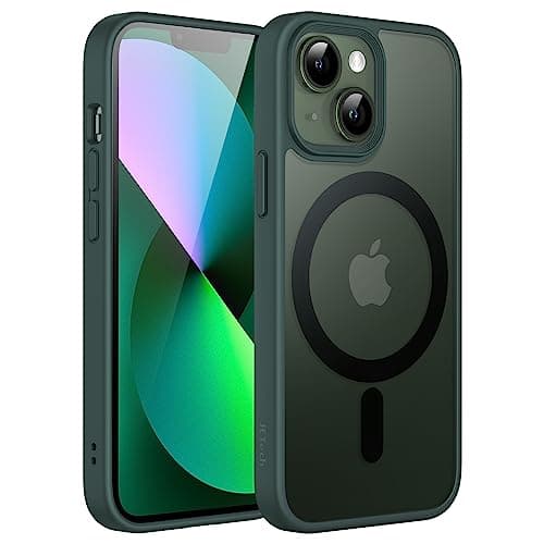 Image of JETech Magnetic Case for iPhone 13 mini 5.4-Inch Compatible with MagSafe, Translucent Matte Back Slim Shockproof Phone Cover (Dark Green)