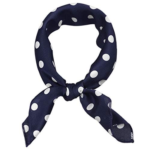 Image of sourcing map 50cm/70cm 1950s Vintage Retro Polka Dot Square Scarf Head Neck Scarves Kerchief Neckerchief Navy Blue Medium